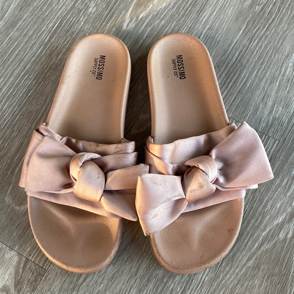 Light pink satin slides